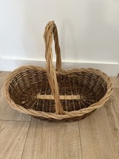 Cesto vintage tessuto vimini rattan manico marrone porta frutta picnic 