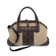 Autentica borsa a tracolla Gucci beige marrone diamante tela Horsebit Catherine