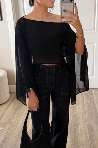 Top mantello chiffon nero sexy