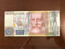 BANCONOTA PROVA DI STAMPA DE LA RUE GIORI SPECIMEN NO VALUE DA VINCI FDS
