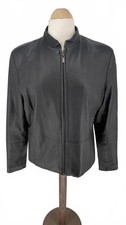 Giacca donna Amaranto classica in pelle nera con zip davanti taglia 20