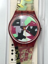 Orologio da polso SWATCH Gent CUBISTIC RAP (GR110)-Ottime condizioni-Giocatori di poker-L@@k!