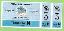 BIGLIETTO OLIMPIADI INVERNALI CORTINA 1956 SCI SLALOM FEMMINILE Col Drusciè 3° G