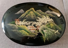 COFANETTO IN LACCA DIPINTA PAESAGGIO ORIENTALE - VINTAGE DA COLLEZIONE 14X10 CM