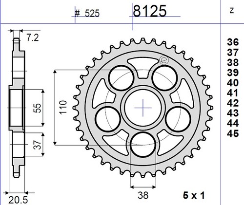 Corona passo 525 denti - corona,