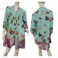 ANTICA SARTORIA Vestito abito verde acqua fantasia fiori farfalle Tg 2 Cotone