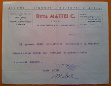 Roma 1955: Buono su carta intestata - Ditta Mattei C. - Alcool - Liquori