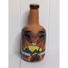 Borraccia artigianale e dipinta palme e sole terracotta argilla