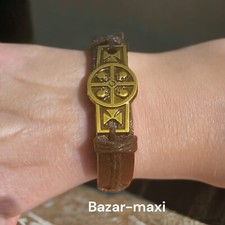 bracciale pelle con ciondolo- in metallo- unisex- nuovo retrò- fatto a mano 