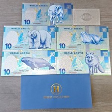 5 pezzi/set banconote argento fauna selvatica artica - orso polare, volpe, lupo, foca, balena