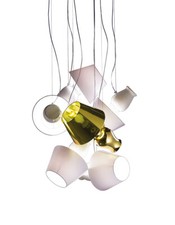 ANTONANGELI lampada a sospensione NOVECENTO LED C2 ceramica bianca oro e tessuto
