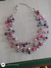 Collana artigianale multistrato con perle rosa e viola  pezzo unico fatto a mano