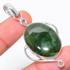 CIONDOLO GEMMA AGATA MUSCHIO INDIANO VERDE MONTATO SU ARGENTO 925 STERLING