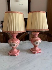 coppia di abajo in ceramica e paralume di stoffa   anni 70 vintage 