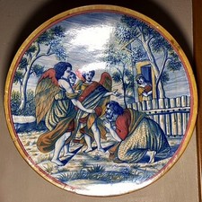 Piatto in ceramica a lustro Gualdo Tadino fine '800 Daria Rubboli scena relgiosa
