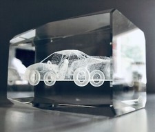 Gorgeous 3D Solid Crystal Clear Glass Laser Art NASCAR Car #24 3” X 2” 1 Pound