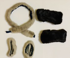 Womens Natural Fur Collar & Wrist Cuffs/ Replacement Mink -Gray , Rabbit - Black