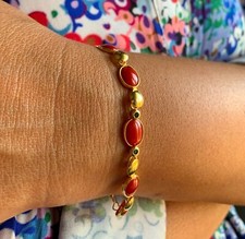 Bracciale Fine Vecchia Italia Argento Sterling Corallo Perline Rosse Naturale Vintage Ramo