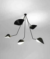 Lampadario lampada da soffitto ragno Serge Mouille moderno nero cinque bracci fissi curvi