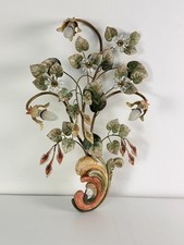 Grande Lampada da muro fiorentina 3-luci in ferro battuto colorato e cristalli