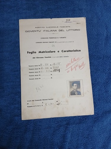 Foglio matricolare partito - foglio,
