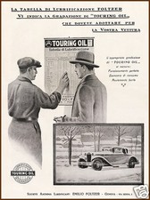 PUBBLICITA' 1930 TOURING OIL FOLZER OLIO AUTO BENZINAIO TABELLA LUBIFICAZIONE