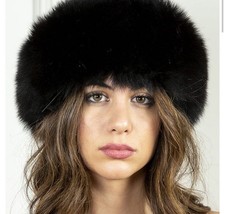 Colbacco in vera Volpe Nera Naturale Con Calotta In Vera Pelle