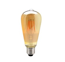 LAMPADINA LED LUCE CALDA 8W FILAMENTO IN VETRO AMBRATO VINTAGE E27 8 WATT T64OC