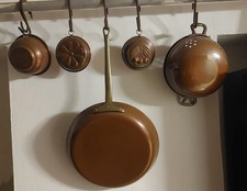 Set 5 Pentole di Rame Da Esporre E Appendere Vintage 