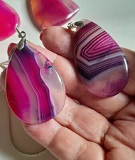 PENDENTE AGATA NASTRO NATURALE ROSA FUCSIA MODELLI VARI CON COLLANA ARGENTO 925