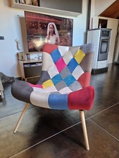 Poltrona scandinava Romilly in Tessuto Patchwork con gambe in legno