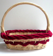 Cesto Natale in Vimini Chiaro-con Fascia Rossa Tipo Velluto-40X31X35 cm-Cesta