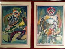 PIETRO ROSA 1923-1995 COPPIA OPERE DIPINTE AD OLIO ANNI 60 70 CLOWN PAGLIACCIO