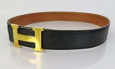 Autentica cintura reversibile HERMES in pelle nera/marrone e fibbia ad H colo...