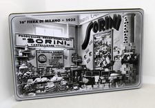 scatola latta CIOCCOLATINI SORINI illustrazione lo stand alla 16° Fiera Milano