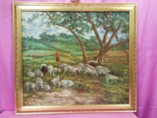 Libero Salmi "Pascolo pecore e pastorella"olio su comp. 39x45 in cornice C9 ^