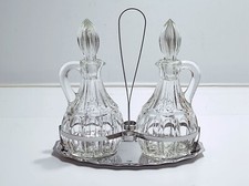 Oliera antica in acciaio Inox e vetro Set con acetiera vintage color argento