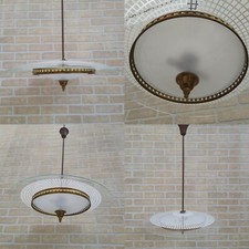 ELEGANTE LAMPADARIO ANNI 50 - DISCO VOLANTE IN VETRO E OTTONE IN STILE GIÒ PONTI