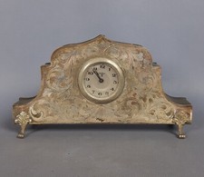 Antica sveglia orologio da tavolo movimento meccanico metallo argentato anni ‘40