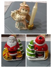 Angelo e Babbo Natale portacandela di Natale in ceramica