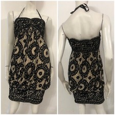 DIANE VON FURSTENBERG Vestito abito beige ricami neri in velluto Tg 6