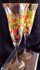 2 bicchieri da vino retrò -raccolta - rumeni dipinti a mano champagne campanella flauti