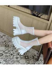 stivali estivi platform donna 7 cm perforato bianco zeppa pelle sintetica 72014
