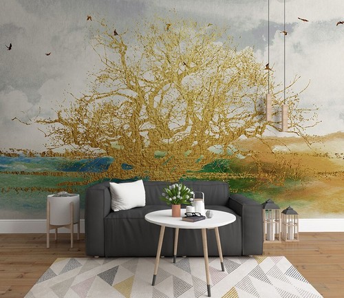Carta parati golden tree - 3d,