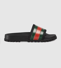 Gucci Sandali Uomo Slides Con Rete, Nero Gomma Verde Rosso EU 41