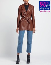 Giacca Blazer Vicolo RRP€201 Taglia L Pelle PU Foderata Marrone Made in Italy