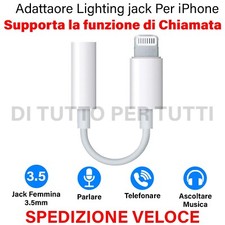 ADATTATORE AUX PER IPHONE APPLE JACK 3,5 CAVO CUFFIE AURICOLAR FUNZIONE CHIAMATA