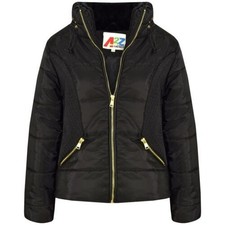 Bambini Giacca Nero Pelliccia Alto Scollo Piumino Bolle Imbottito Caldo Spesso