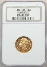 ITALIA, ORO 20 LIRE 1882 R NGC