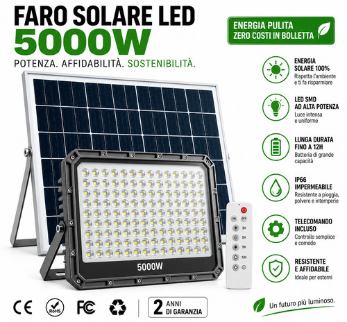 Faro solare led - solare, 5000w